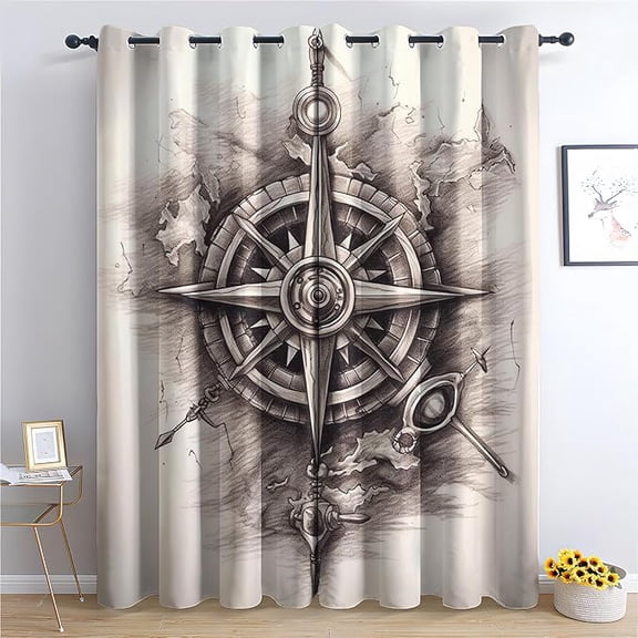Compass Curtains, Vintage Map Nautical Maritime Ocean Patterned Blackout Curtains for Bedroom, Thermal Insulated Room Darkening Grommet Drapes for Living Room 26"W x 54"L (Pack of 2)
