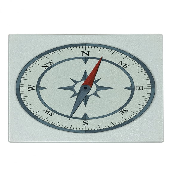 Compass Cutting Board, Minimalist Design Compass with Windrose Finding Your Way on the Sea Navigation, Decorative Tempered Glass Cutting and Serving Board, Small Size, Slate Blue Red, by Ambesonne