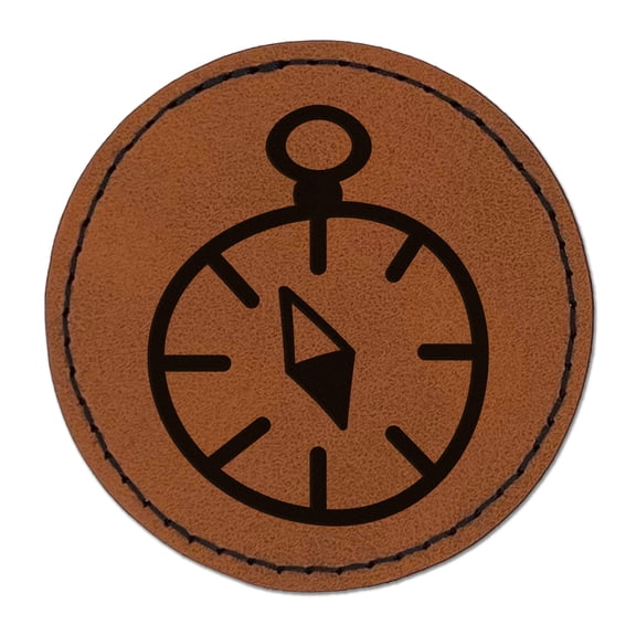 Compass Doodle 2.5" Faux Leather Round Engraved Iron-On Patch - Brown