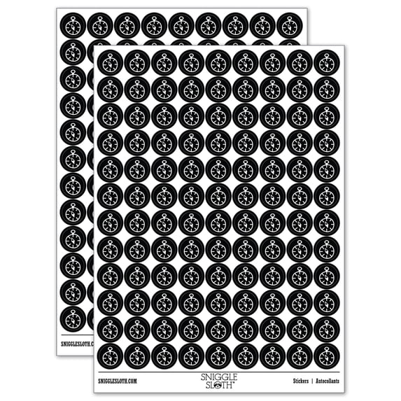 Compass Doodle 200+ Round Stickers - Black - Gloss Finish - 0.50" Size