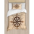 thumbnail image 1 of Compass Duvet Cover Set, Abstract Navigation Sailing Method Navigation Theme Print, Decorative 2 Piece Bedding Set with 1 Pillow Shams, Twin Size, Brown Pale Brown, by Ambesonne, 1 of 3