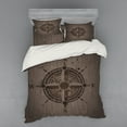 thumbnail image 1 of Compass Duvet Cover Set, Drawing of a Sailing Compass on a Wooden Surface in Computer Generated Art, Bedding Set with Shams and Fitted Sheet, 3 Sizes, by Ambesonne, 1 of 3