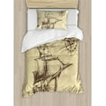 thumbnail image 1 of Compass Duvet Cover Set, Hand Drawn Old Paper Style Background Ship Flags Journey Navigation, Decorative 2 Piece Bedding Set with 1 Pillow Shams, Twin Size, Brown Sand Brown, by Ambesonne, 1 of 3