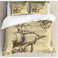 thumbnail image 1 of Compass Duvet Cover Set, Hand Drawn Old Paper Style Background Ship Flags Journey Navigation, Decorative 3 Piece Bedding Set with 2 Pillow Shams, Queen Size, Brown Sand Brown, by Ambesonne, 1 of 3