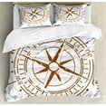 thumbnail image 1 of Compass Duvet Cover Set, Navigation Device of the Age of Discovery Windrose Faded Design Boating Control, Decorative 3 Piece Bedding Set with 2 Pillow Shams, Queen Size, Pale Brown, by Ambesonne, 1 of 3