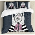 thumbnail image 1 of Compass Duvet Cover Set, Searching for Love Girl Holding a Navigation Device Hand Drawn Image Print, Decorative 3 Piece Bedding Set with 2 Pillow Shams, Queen Size, Blue Grey White, by Ambesonne, 1 of 3