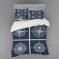 thumbnail image 1 of Compass Duvet Cover Set, White Compasses Navy Blue Background Navigation Sailing Themed Art, Bedding Set with Shams and Fitted Sheet, 3 Sizes, by Ambesonne, 1 of 3