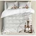 thumbnail image 1 of Compass Duvet Cover Set, Windrose Skull and Candles Spooky Adventure New Pirate Destinations Theme, Decorative 3 Piece Bedding Set with 2 Pillow Shams, Queen Size, Brown Pearl Grey, by Ambesonne, 1 of 3