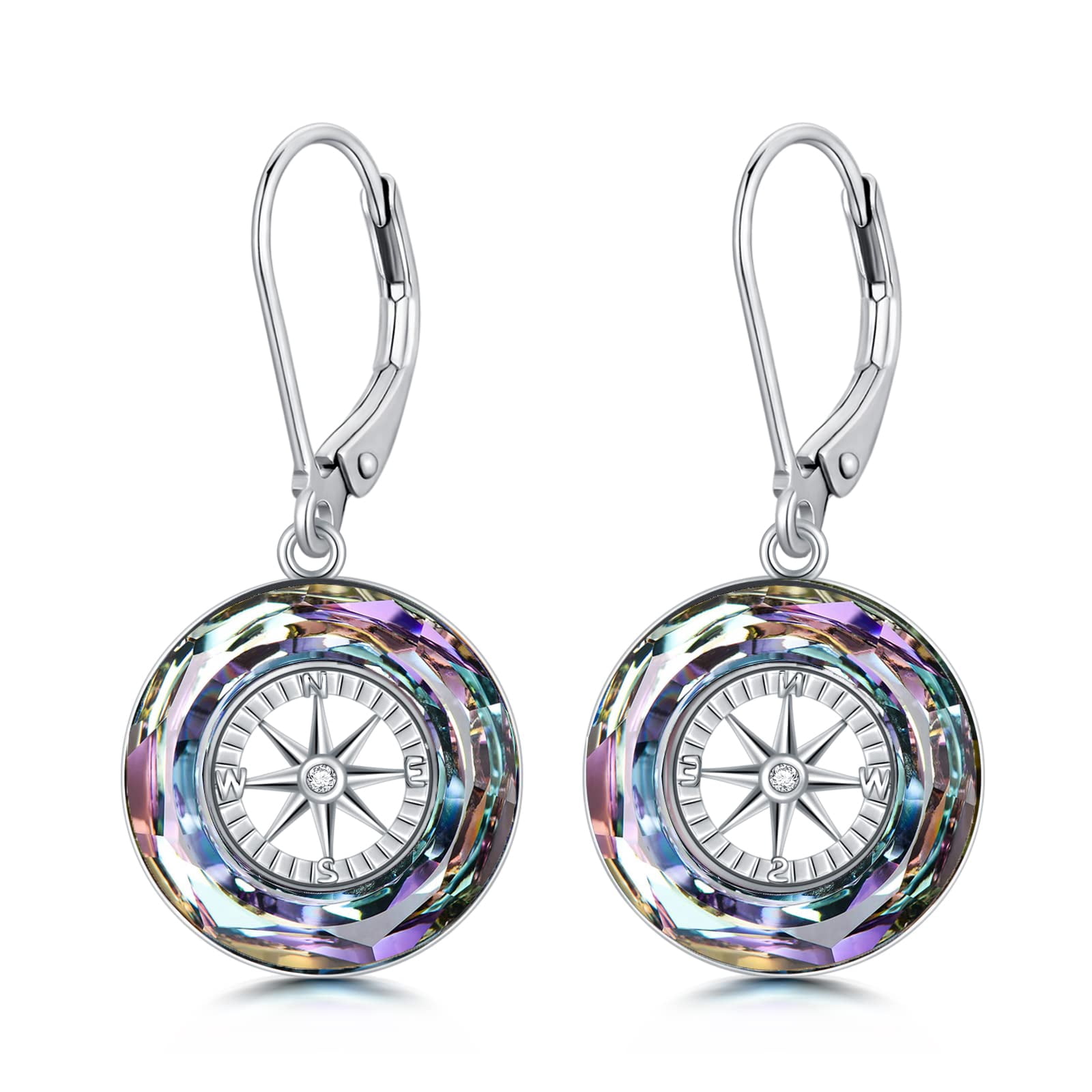 Compass Earrings Sterling Silver Circle Pendant with Color-change ...