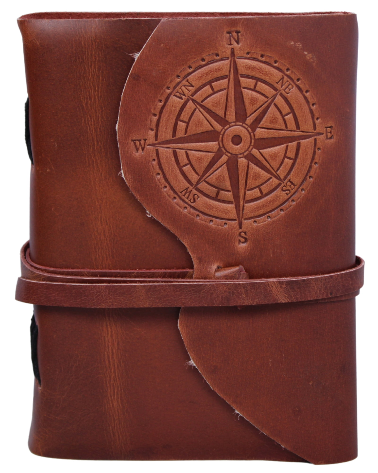 Compass Embossed Handmade Leather Diary Bound Writing Journal Notebook Diary Notepad Unlined Blank Paper Brown Sketchbook Drawing Journal