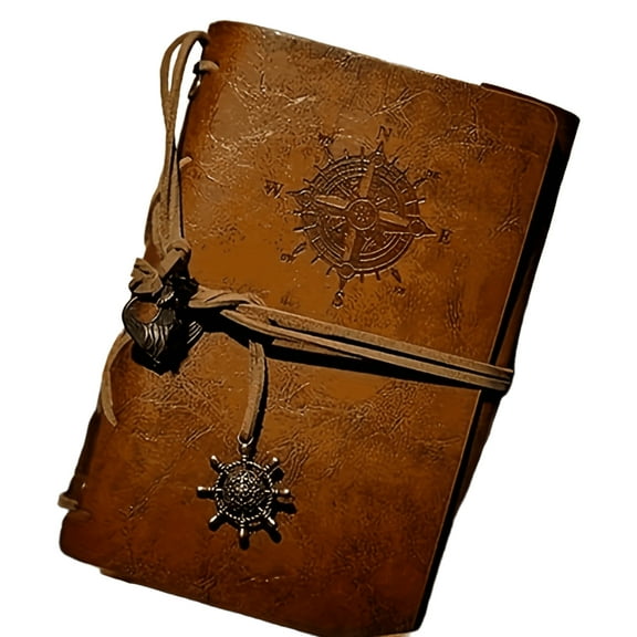 Compass Embossed Leather Journal – Vintage Style Notebook with Charms for Writing & Keepsakes
