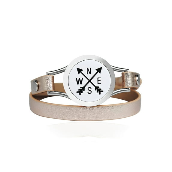 Compass Essential Oil Bracelet Stainless Steel Champagne Double Strap Color Band Jewelry with Gift Box