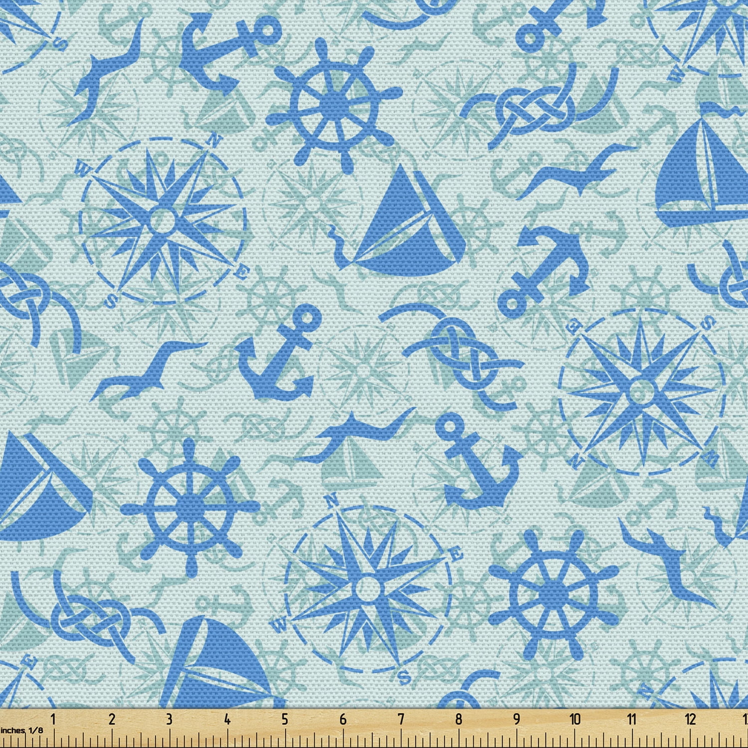 Compass Fabric by the Yard, Various Nautical with Seagulls Anchor ...