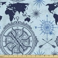 thumbnail image 1 of Ambesonne Compass Fabric by the Yard Upholstery, World Map Arrow Pattern, 2 Yards, Pale Blue Indigo, 1 of 4