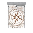 thumbnail image 1 of Compass Fitted Sheet & Pillow Sham Set, Navigation Device of the Age of Discovery Windrose Faded Design Boating Control, Decorative Printed 6 Piece Bedding Decor Set, Queen, Pale Brown, by Ambesonne, 1 of 3