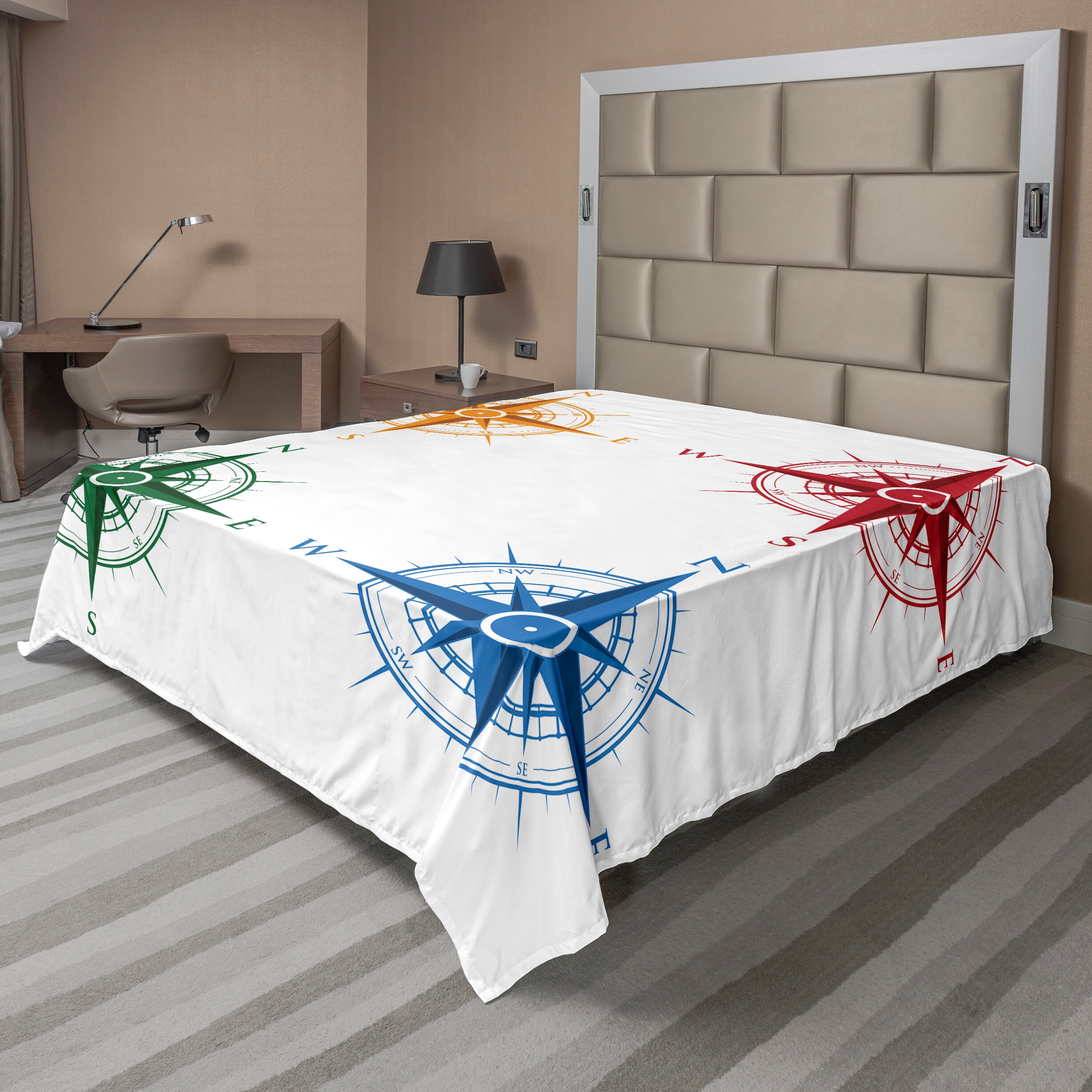 Compass Flat Sheet, Colorful Different Compasses Set Orientation Earth