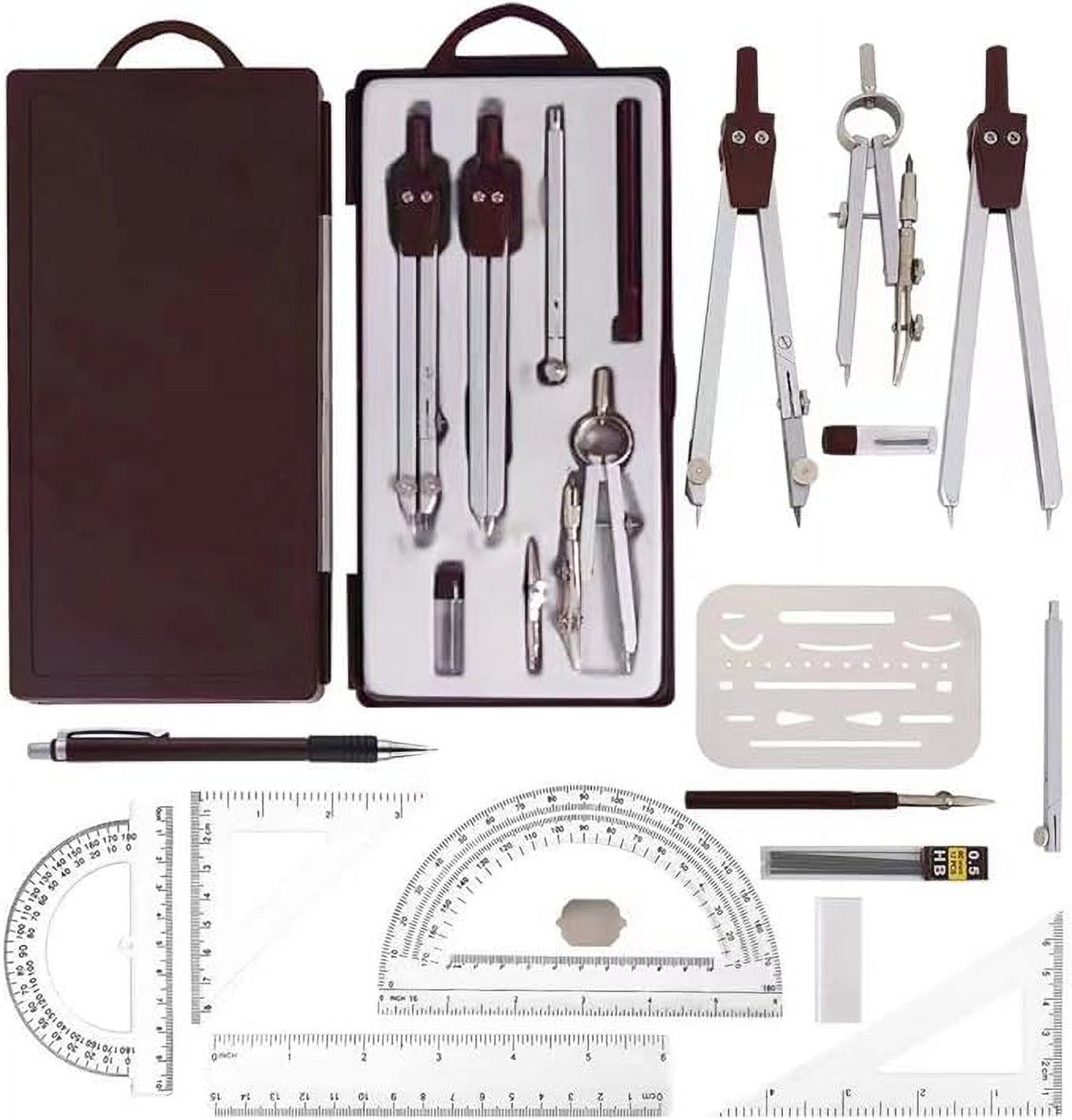 Compass for Geometry Drafting Tools 16 pcs Geometry Set Metal Rulers