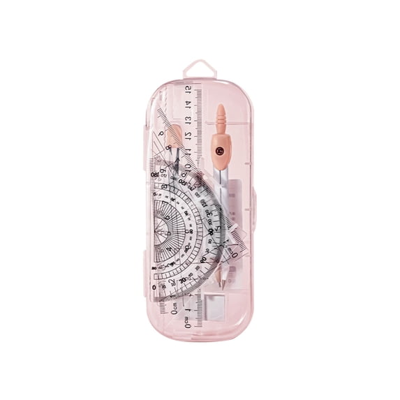Compass Geometry Set, 16X6.6CM Transparent Math Drawing Tool Kit with Metal Compass, Straight Ruler, Protractor, 45°&60° Triangle Rulers, Eraser & Lead Refills, Portable Geometry Drafting Stationery