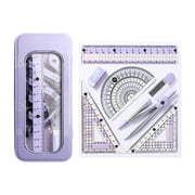 Compass Geometry Tool, Protractor and Compass Set with Metal Box, Drawing Compass with Rulers, Math Supplies, for Teacher, Office Purple