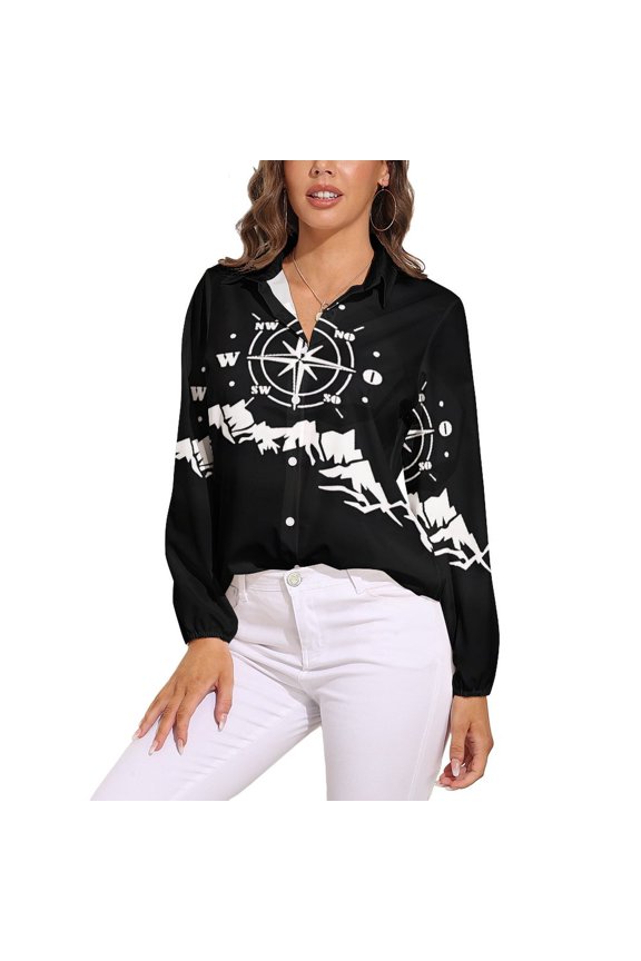 Compass Graphics Long Sleeve Blouse Woman Streetwear Casual Shirts Summer Oversize Woman Streetwear Clothing Birthday Present