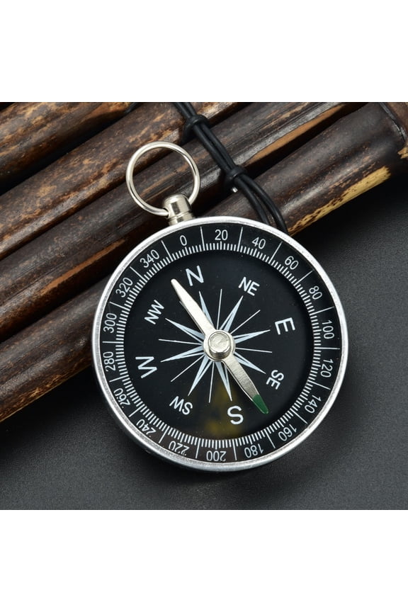 Compass, Keychain Compass, Aluminum Pocket Circular Compass Silver, 44mm Diameter, Mini Portable, Large Easy-to-Read Font, Hiking Survival Navigation Tool for Wilderness Outdoor Activities