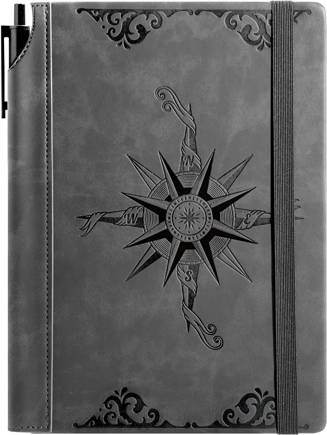 Compass Leather Notebook Journal for Men, 100 GSM 288 Pages Lined Journals for Writing, A5 Hardcover Journaling Notebooks Gift Set with Pen for Travel Office Daily Writing