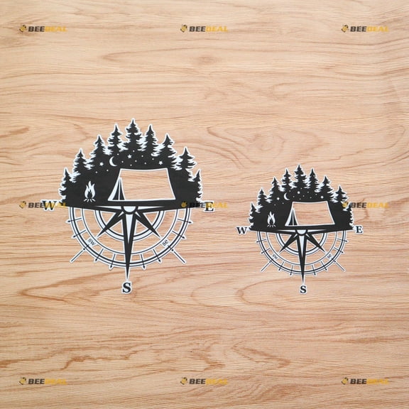 Compass Mountain Life Tree Wood Camping Night Moon 4X4 Off Road Decal Sticker Car Truck Vinyl - 2 Pack Reflective, 5 Inches, 7 Inches - Fit for Chevy Jeep Ford Subaru 09212 White Background