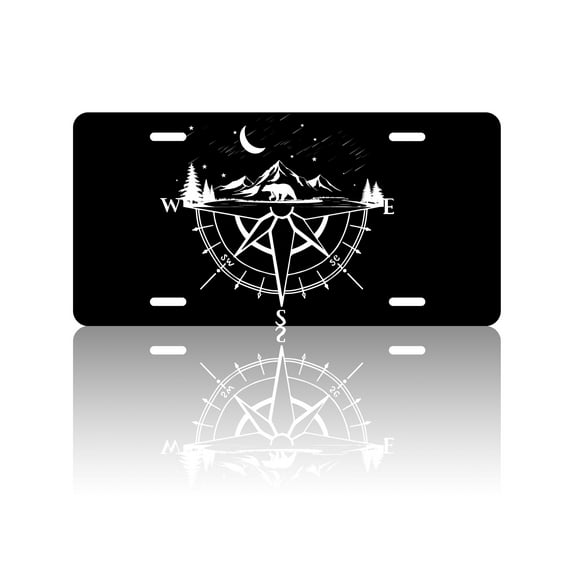 Compass Mountain Moon Star Bear License Plate,Personalized License Plates for Front of Car,Metal License Plate,Rust-Proof Aluminum Noverlty License Plate Size: 12x6 Inches
