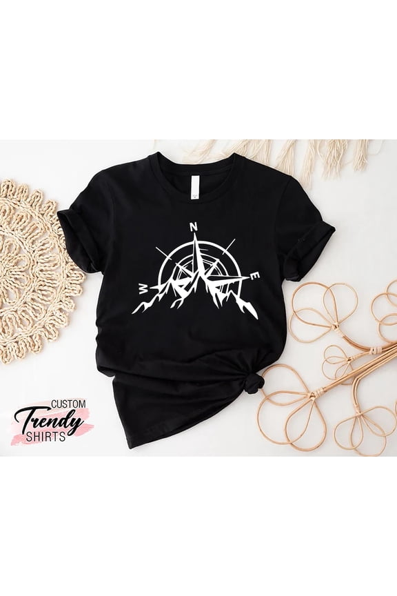 Compass Mountain Shirt, Camping Gifts for Women and Men, Mountain Silhouette T Shirt, Adventurer Shirt, Hiking Gifts, Hiking Shirt Women TSHIRT All Size S-5XL