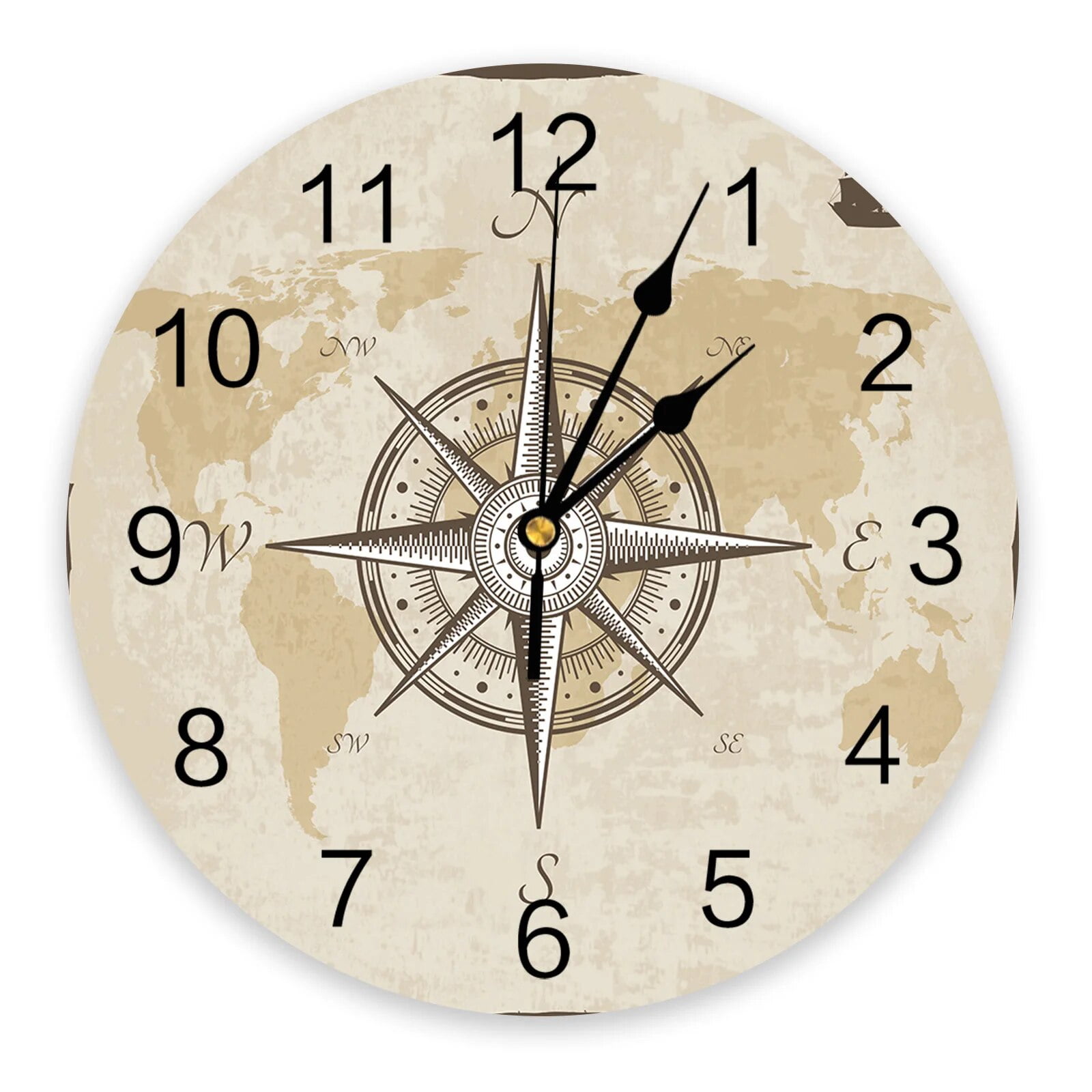 Compass Nautical Map Wall Clock Modern Design Living Room Decoration ...