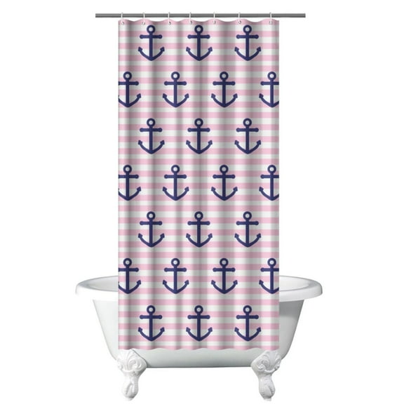 Compass Nautical Shower Curtain Featuring Anchor, Boat, Sea, Seaside Coastal Marine Ocean Waves and Lighthouse Pattern, Map Design, Waterproof Fabric Curtain with Hooks