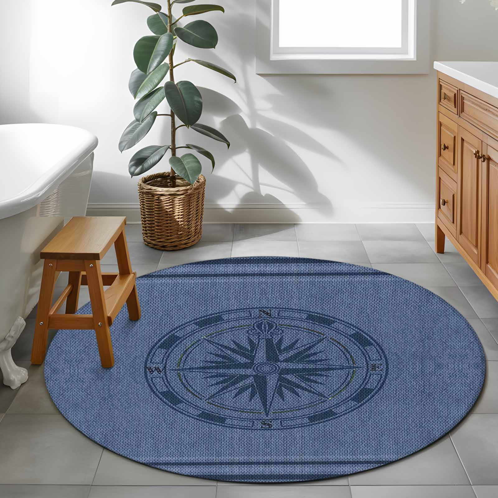 Compass Navigation 4ft Round Rug for Cozy Reading Nook Home Office ...