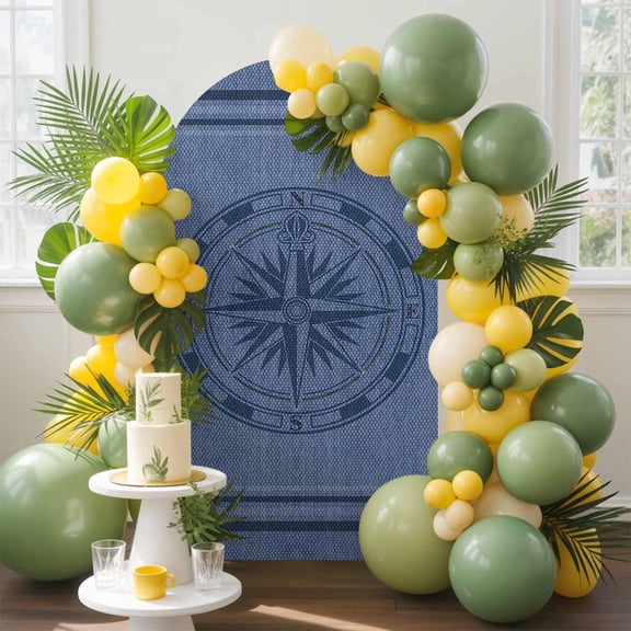 Compass Navigation Arch Backdrop Cover, 7.2FT, Guide Letter Printing Spandex Arch Covers Double-Sided Backdrop for Wedding Birthday Party Photo Background Decoration