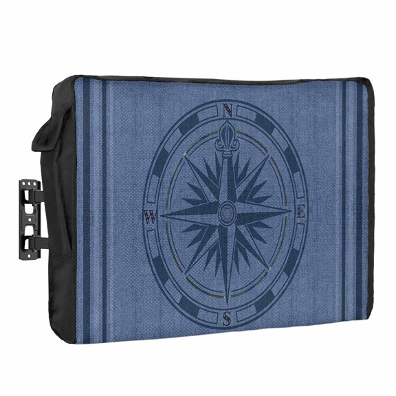 Compass Navigation Outdoor TV Cover 30 to 32 inch Weatherproof Waterproof, Guide Letter Printing TV Enclosures with Remote Control Pocket Flat Screen Protector for Outside