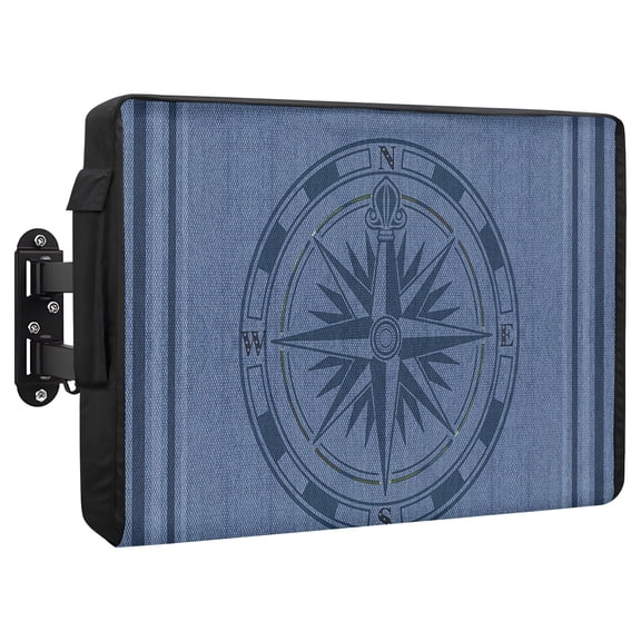 Compass Navigation Outdoor TV Cover 80 to 85 Inch Guide Letter Printing Weatherproof and Waterproof TV Cover Heavy Duty Outside Flat TV Screen Protector with Remote Control Pocket