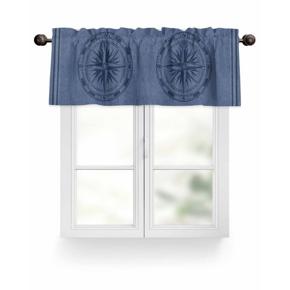 Compass Navigation Valances for Windows Guide Letter Printing Valance Rod Pocket Light Filtering Short Window Treatments Curtains for Kitchen Bathroom Living Room Bedroom, 1 Panel, 54 x 18 Inch
