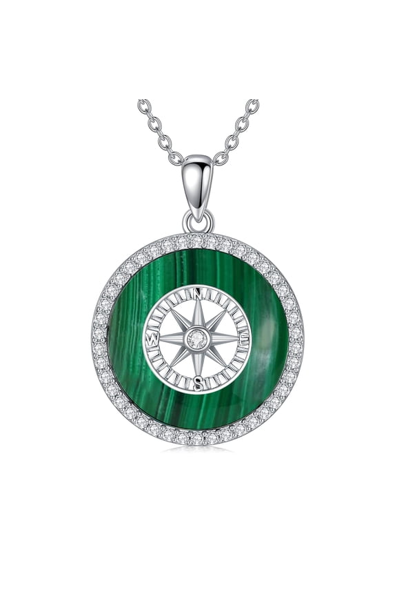 Compass Necklace 925 Sterling Silver Green Malachite Pendant Necklace Graduation Jewelry Gifts for Women Daughter