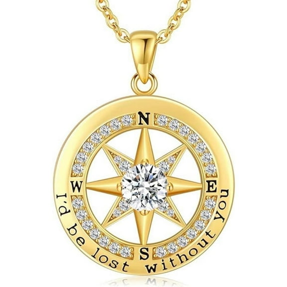 HESHPAWS Compass Necklace, Compass Jewelry Women Wedding Anniversary,  I'd Be Lost without You Necklace