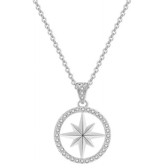 Compass Necklace Pendant Jewelry Merch Cubic Zirconia 18K Gold Plated for Stay Gifts