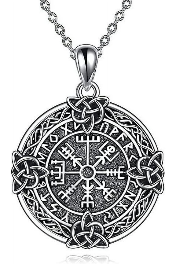 Compass Necklace Sterling Silver Oxide Celtic Knot Runes Vegvisir Pendant Necklace Nordic Amulet Pagan Jewelry Gifts For Men Women