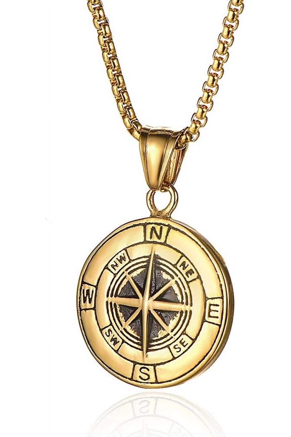 Compass Necklace for Men Chain Stainless Steel Compass Pendants Male Jewelry