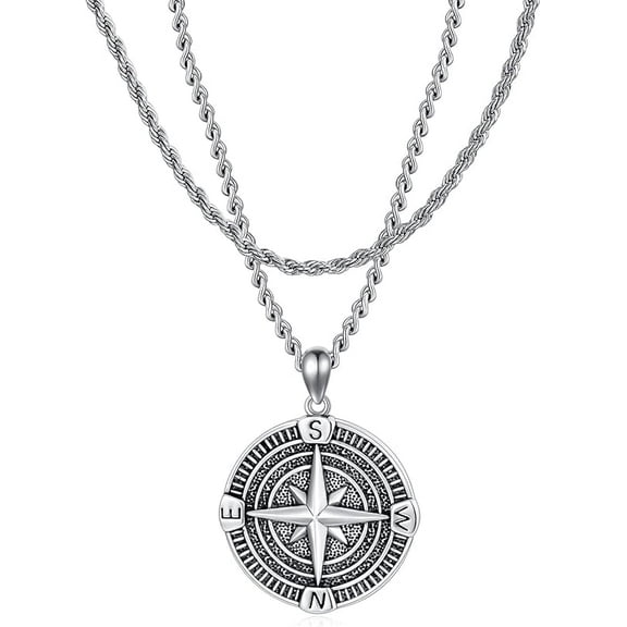 Compass Necklace for Men Sterling Silver Men's Compass Necklace