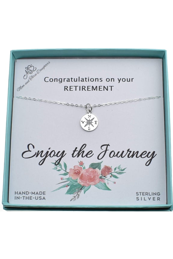 Compass Necklace in sterling silver on an 18 inch Sterling Silver Cable chain. Retirement gifts for women.