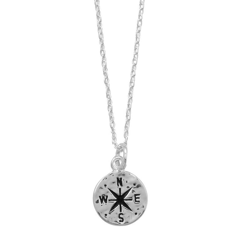 Compass Necklace with Hammered Finish Adjustable Length Sterling Silver Compass Necklace with Hammered Finish Adjustable Length Sterling Silver