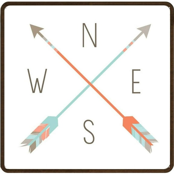 Compass North South East West Fun Tin Sign Directional Sign Arrow Print Boho Tribal Decor Housewarming Gift 12x12 Inches Square Sign