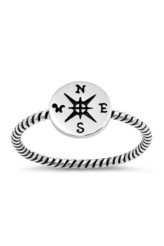 Compass Oxidized Pirate Rope Dainty Ring 925 Sterling Silver Band Jewelry Female Male Unisex Size 6
