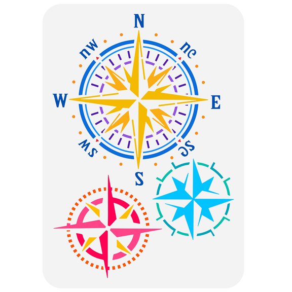 Compass Painting Stencil 11.7x8.3 inch Hollow Out 3 Style Vintage Compass Craft Stencil Reusable Nautical Drawing Template diy