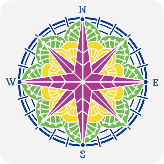 Compass Painting Stencil 11.8x11.8 inch Reusable Mandala Pattern Drawing Template DIY Mandala Flower Compass Decoration Stencil
