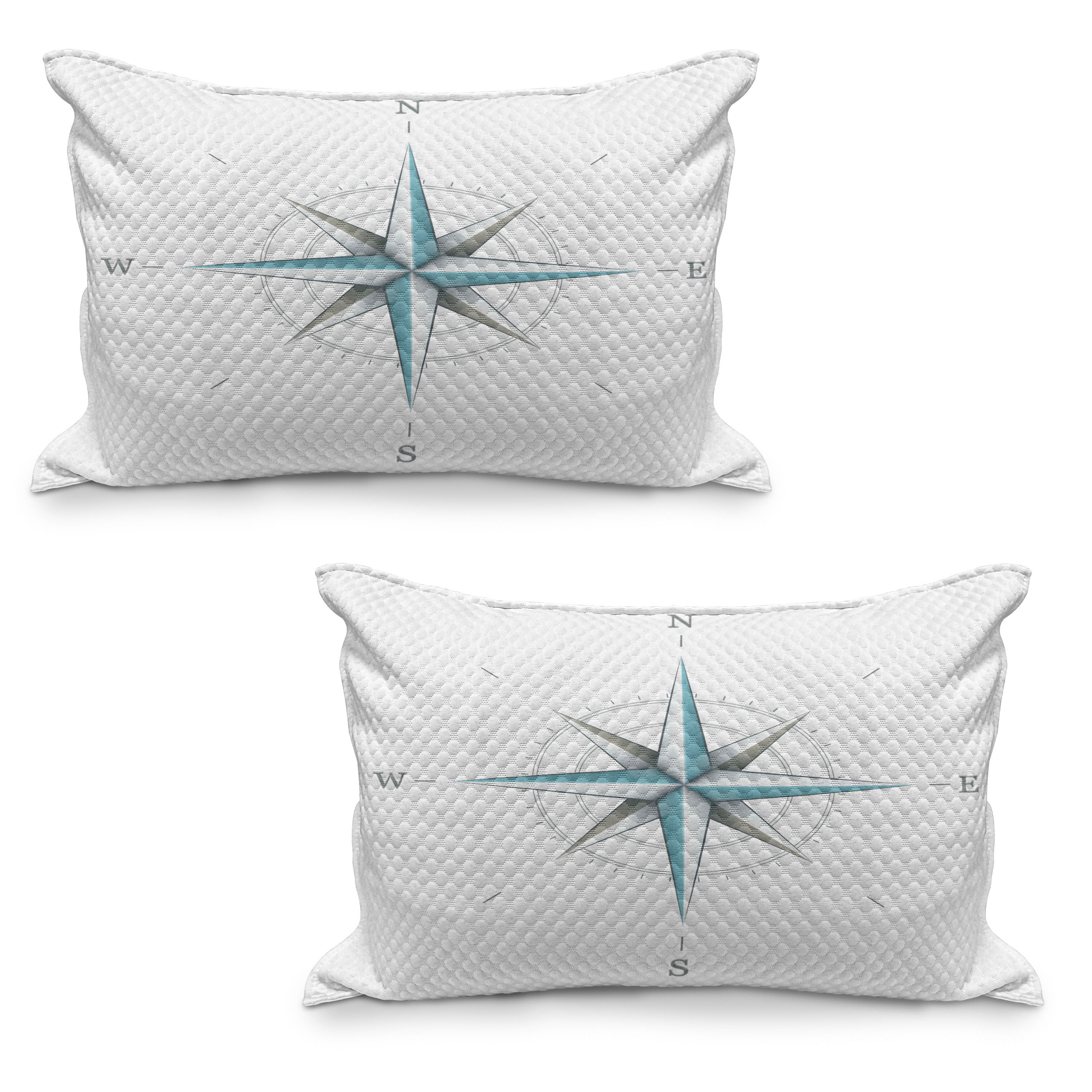 Compass Quilted Pillowcover Set of 2, Antique Wind Rose Diagram