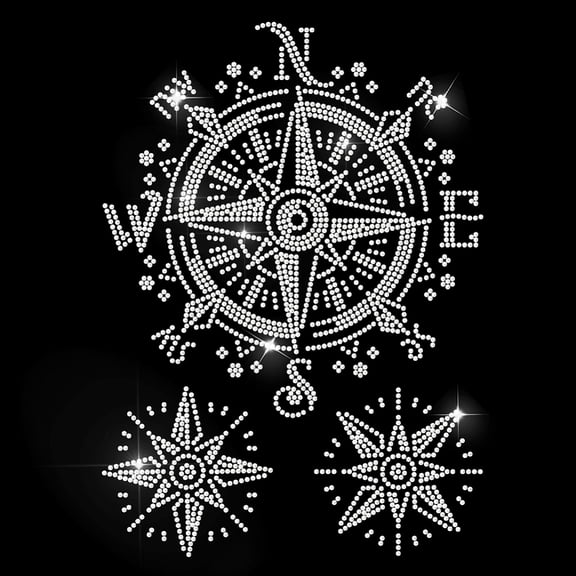 Compass Rhinestone Iron on Decal Compass Hotfix Transfer Sticker Heat Transfer Patch Shining Clothing Repair Applique